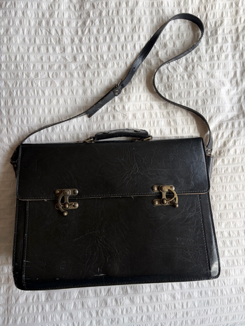 Black Leather Men’s Briefcase - Classic Shoulder Satchel